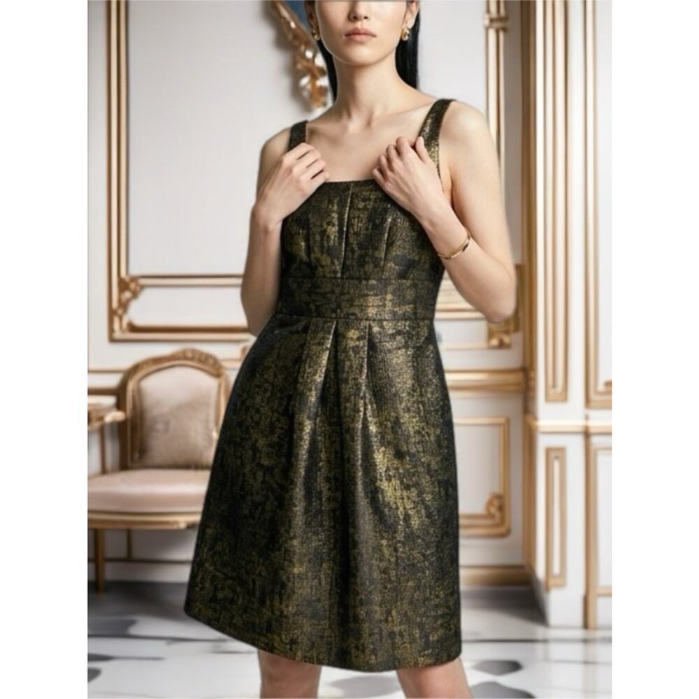 Moschino Cheap and Chic Gold Metallic Dress SZ 10 | Empire Waist Jacquard